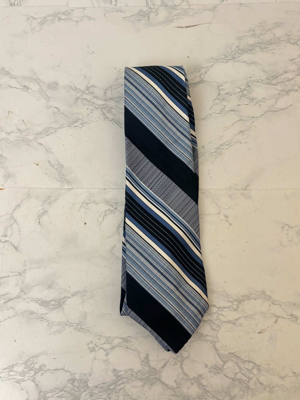 Vintage Don Loper of California Wide Blue Striped Tie Textured Retro